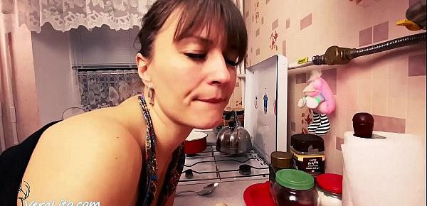  StepMother Blowjob and Hard Rough Sex - Cum in Mouth in the Kitchen
